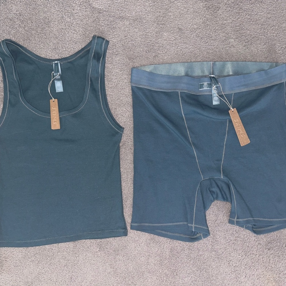 SKIMS Slate Blue Tank and Boxer Set